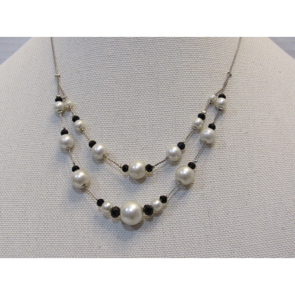 Double Strand Faux Pearl Black Necklace Wedding Prom Formal Chic Old Money Class